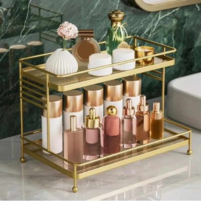 Gold Metal Organizer, Vanity Table Storage