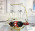 Creative Bottle & Glass Holder Metal Bottle Display Stand Luxury Crescent Moon Bottle Holder with Dual Glass Hanger - Elegant Dining