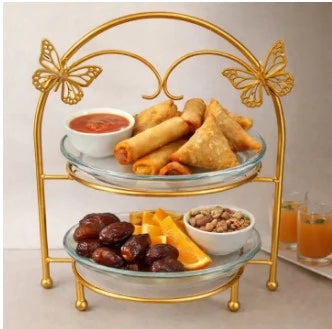 Afternoon Tea Platter, Decorative Food Stand, Gold Plated Serving Set, Ramadan Decor 2026, Luxury Dining Set