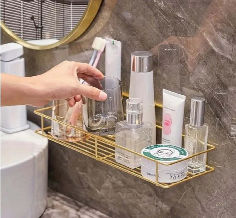 Wall Mounted Spice Rack, Aesthetic Home Decor, Gold Metal Organizer