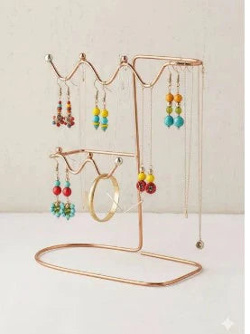 Luxury Rose Gold Bangle & Jewelry Stand with Mirrored Base – Premium Multipurpose Necklace, Earring & Ring Display Tree Organizer with Crystal Rose Accents