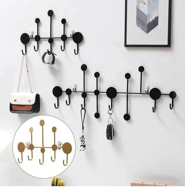 Wall-mounted black metal hook rack 